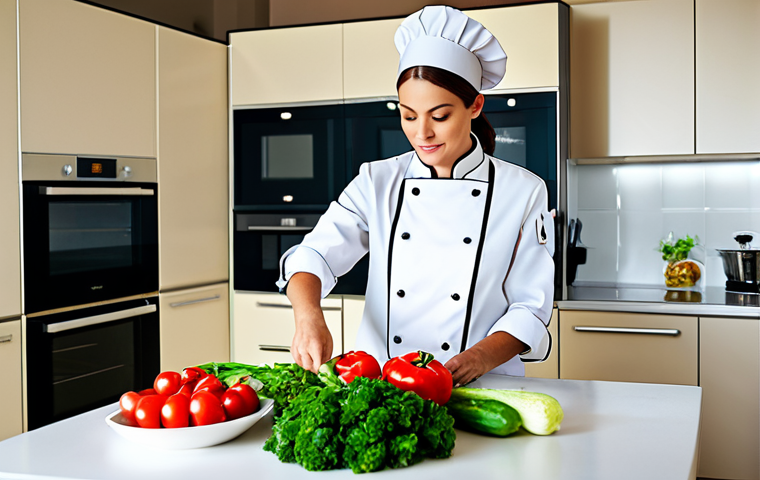 **
"A professional female chef in a modest kitchen, wearing a chef's uniform, fully clothed, preparing a healthy meal with fresh vegetables, appropriate content, safe for work, perfect anatomy, correct proportions, professional food photography, bright lighting, family-friendly."
**