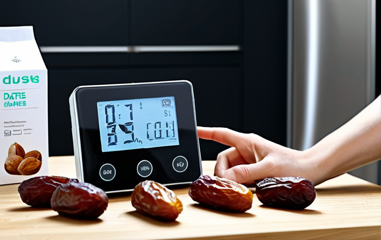 식품 산업의 변화와 보존 기술 - Smart Packaging**
"A close-up of a package of fresh dates, showcasing smart packaging technology wi...