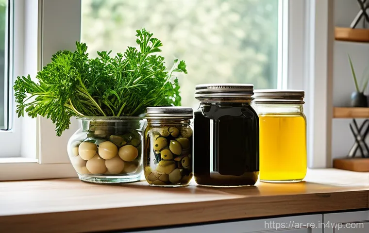 음식 보존을 위한 허브와 향신료 - An artistic and vibrant depiction of various common Arabic kitchen herbs and spices, such as turmeri...