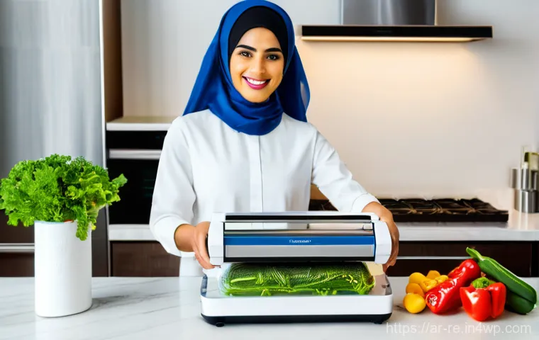 유통기한 연장을 위한 다양한 기술 - Prompt 1: Modern Vacuum Sealing in an Arab Kitchen** 유통기한 연장을 위한 다양한 기술 - Prompt 1: Modern Vacuum Sealing in an Arab Kitchen**