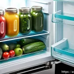 가정에서 할 수 있는 천연 보존제 만들기 - A vibrant and detailed kitchen scene showing a variety of fresh fruits and vegetables stored in a mo...